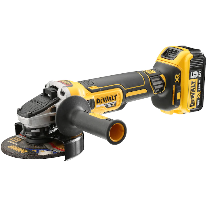 Polizor unghiular fără perii Dewalt  DCG405P2 cu încărcător 2 acumulatori Li-Ion 18V 125 mm